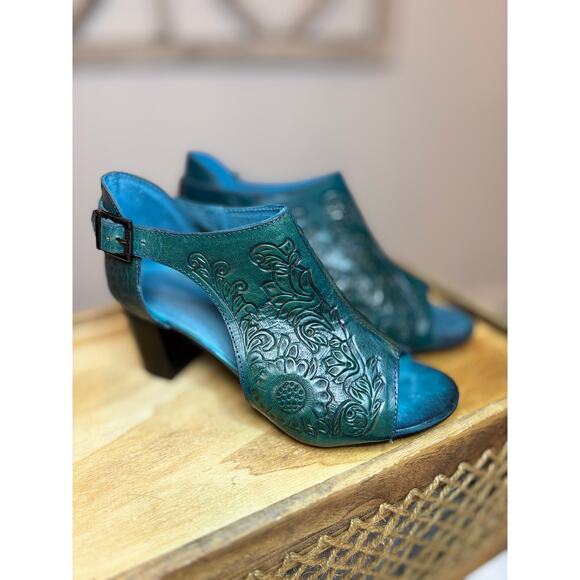 ROPER MIKA Burnished Turquoise Tooled Leather Mule w Side Buckle - Picture 4 of 8
